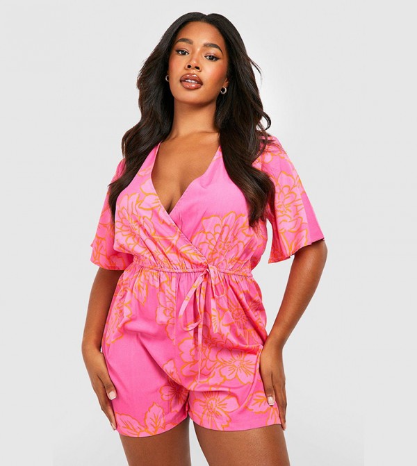 Buy Boohoo Angel Sleeves Flippy Romper In Pink 6thStreet UAE