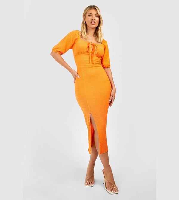 Buy boohoo Textured Roached Bust Midi Dress in Orange 6thStreet UAE