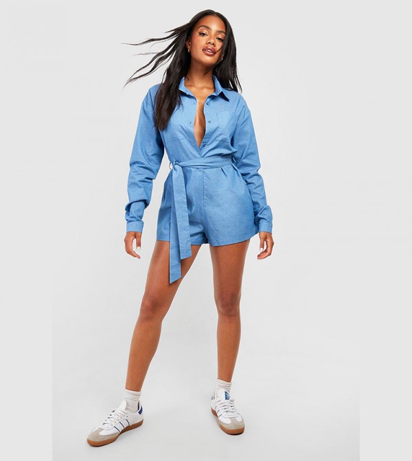 Long sleeve hot sale denim playsuit