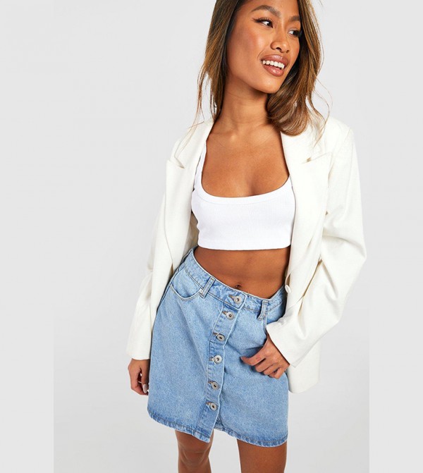 Button up denim mini hot sale skirt