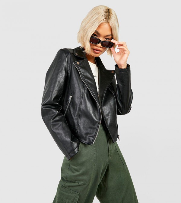 Buy Boohoo Faux Leather Biker Jacket In Black 6thStreet Kuwait