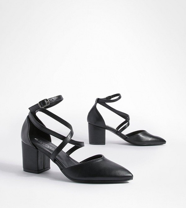 Buy Boohoo Wide Fit Cross Over Detail Low Block Pointed Heels Shoes In