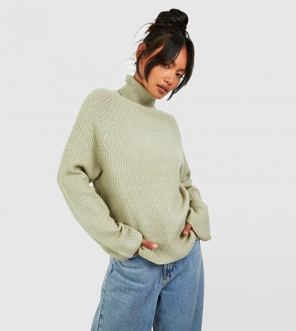 Knitted Roll Neck Jumper with Raglan Sleeves