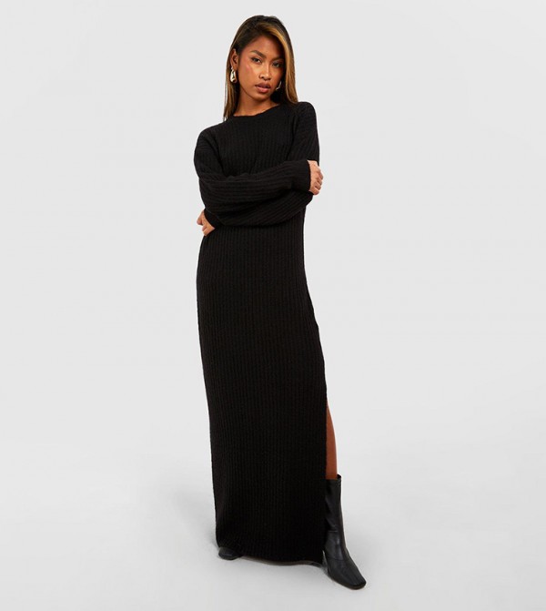 Buy Boohoo Soft Rib Maxi Knitted Dress In Black 6thstreet Qatar 