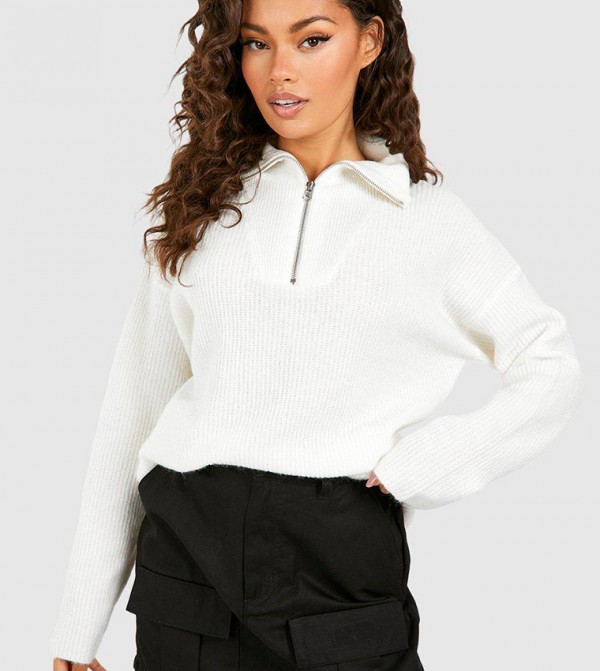 Roll Neck Soft Mixed Rib Knit Jumper