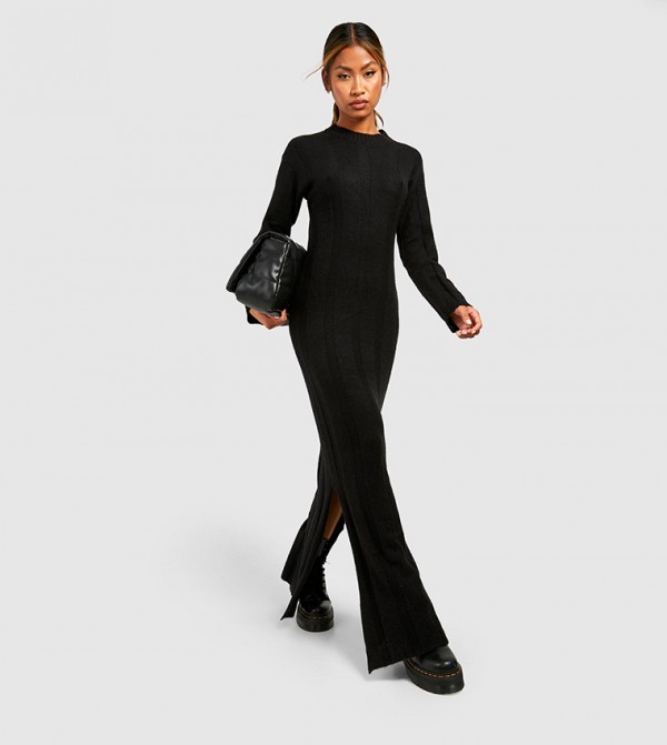 Buy Boohoo Wide Rib Knitted Maxi Dress In Black 6thstreet Uae 