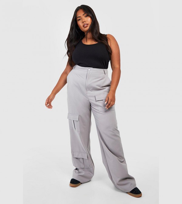 Boohoo Petite Folded Waistband Relaxed Fit Cargo Trousers in White