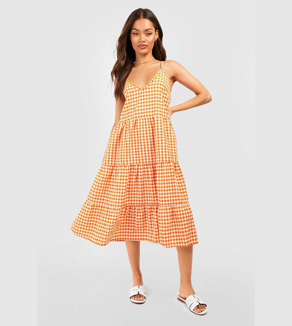 Orange gingham dress hotsell