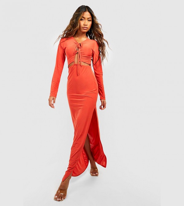 Orange long sleeve maxi dress 2025