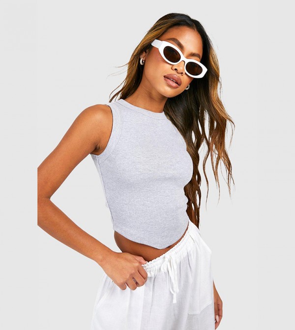 Thick Binding V Hem Ribbed Top