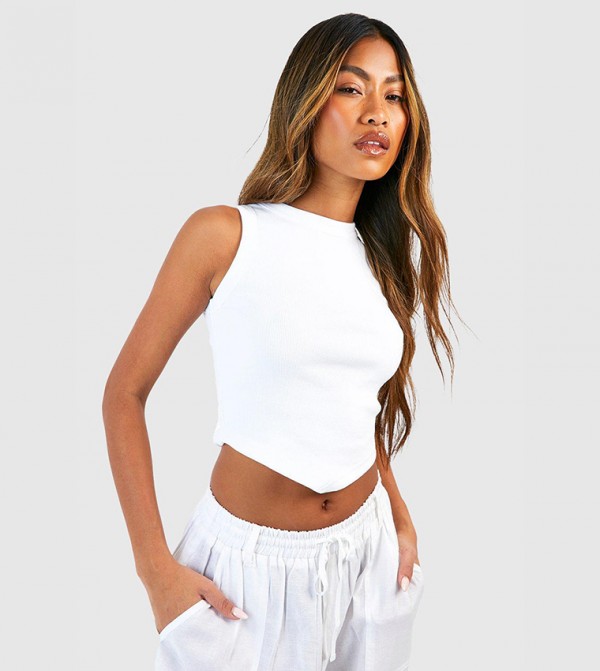Thick Binding V Hem Ribbed Top