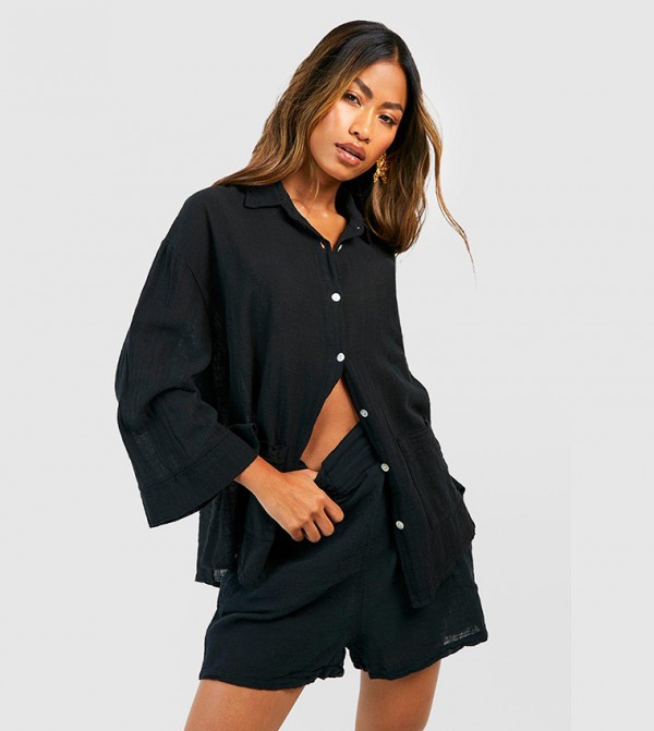 Textured Lightweight Cotton Oversized Shirt