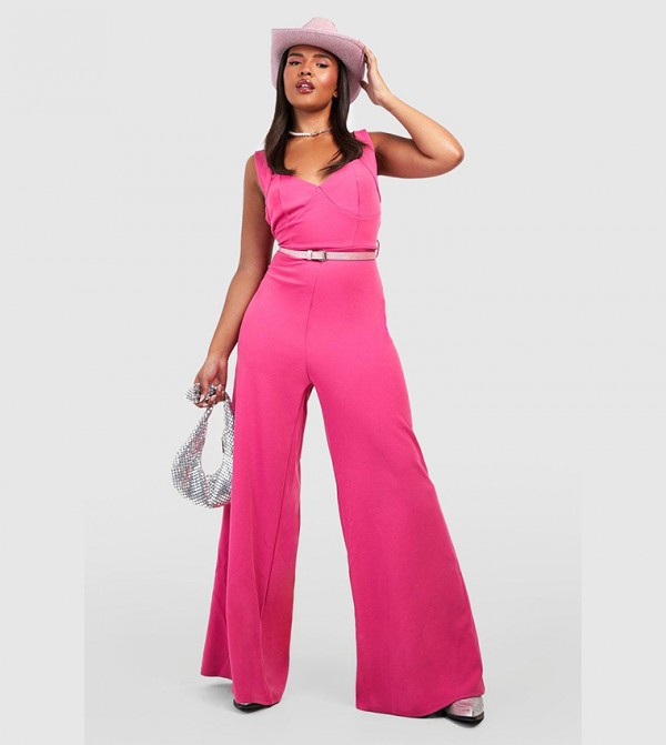 Buy Boohoo Seam Detail Wide Leg Jumpsuit In Hot Pink 6thstreet Bahrain