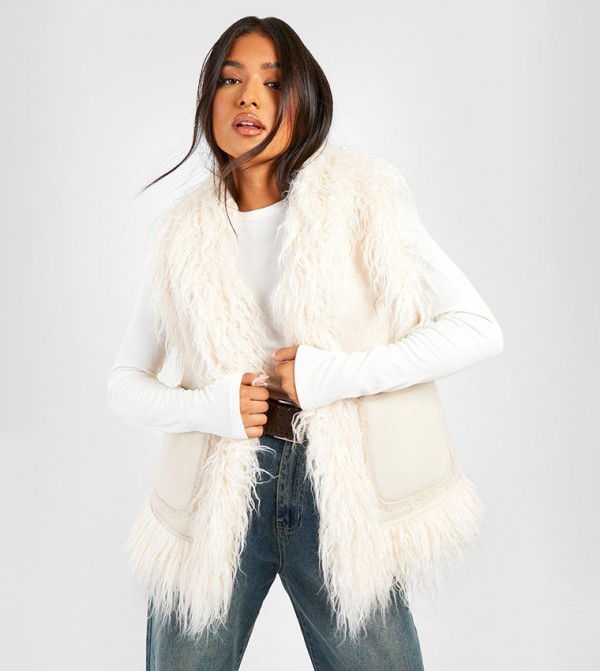 Buy Boohoo Faux Fur Suede Gilet In White 6thStreet Oman