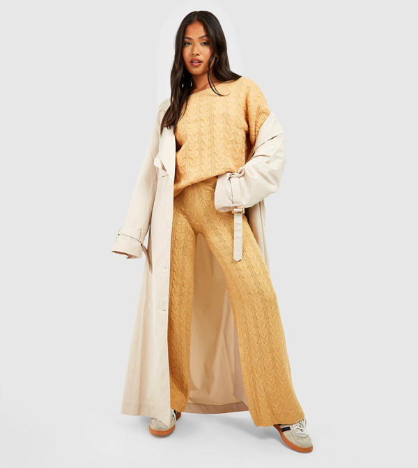 Beige Cotton Shirt And Eyelet Trouser Co-Ord Set