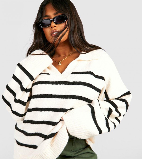 Soft Knot Collar Stripe Jumper