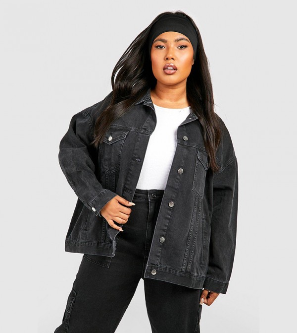 Oversized black denim sale jacket plus size