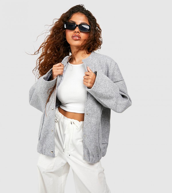 Petite Pu Contrast Stitch Oversized Bomber Jacket