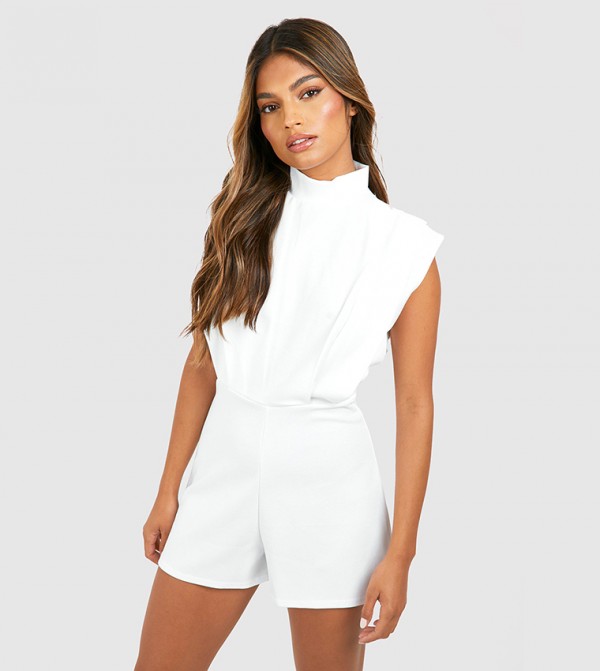 White high neck romper clearance