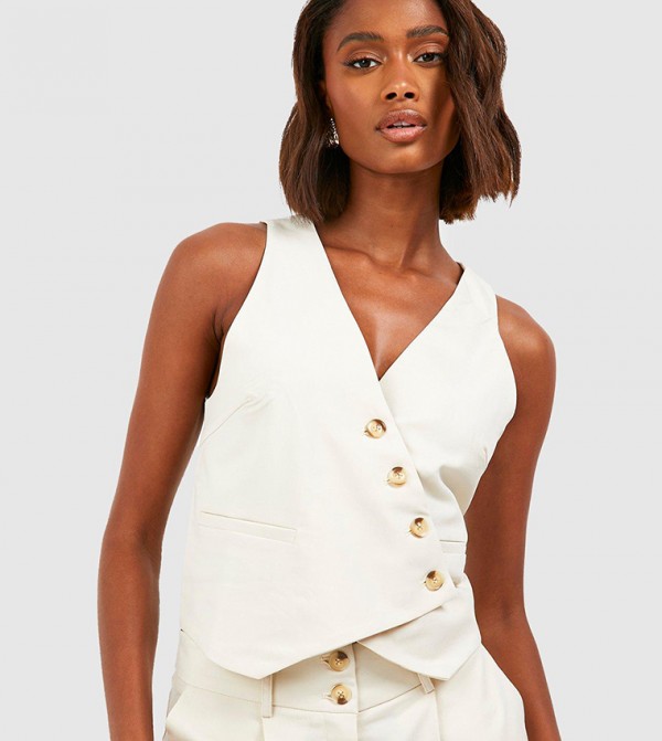 Mock Horn Asymmetric Tailored Waistcoat