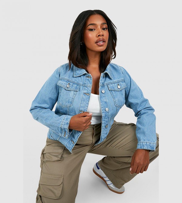 Womens mid blue hot sale denim jacket