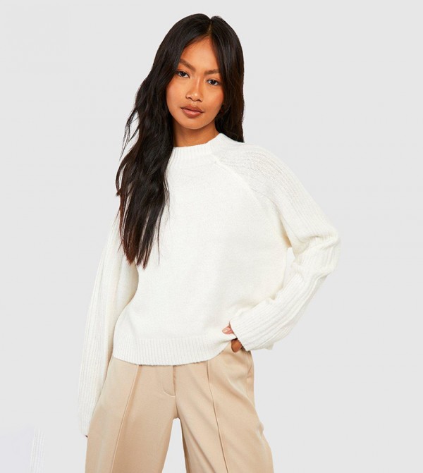 Mixed Rib Sleeves Soft Knit Jumper