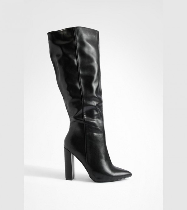 Buy Boohoo Wide Fit Pointed Toe Knee High Boots In Black