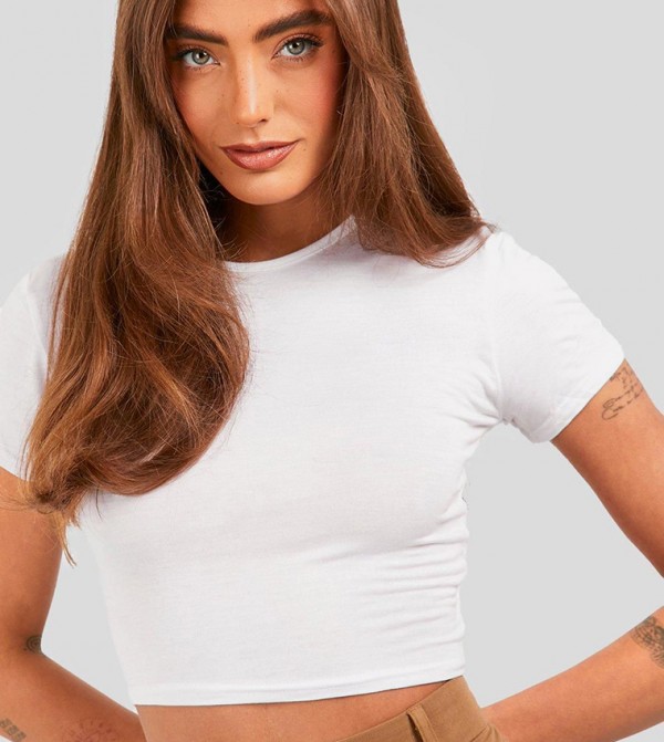 Basic Short Sleeves Crew Neck Crop T-Shirt