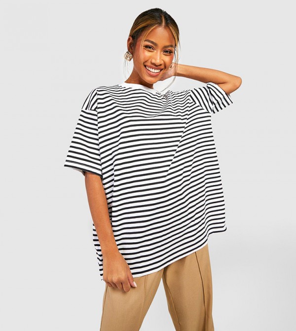 Basic Cotton Oversized Striped T-Shirt
