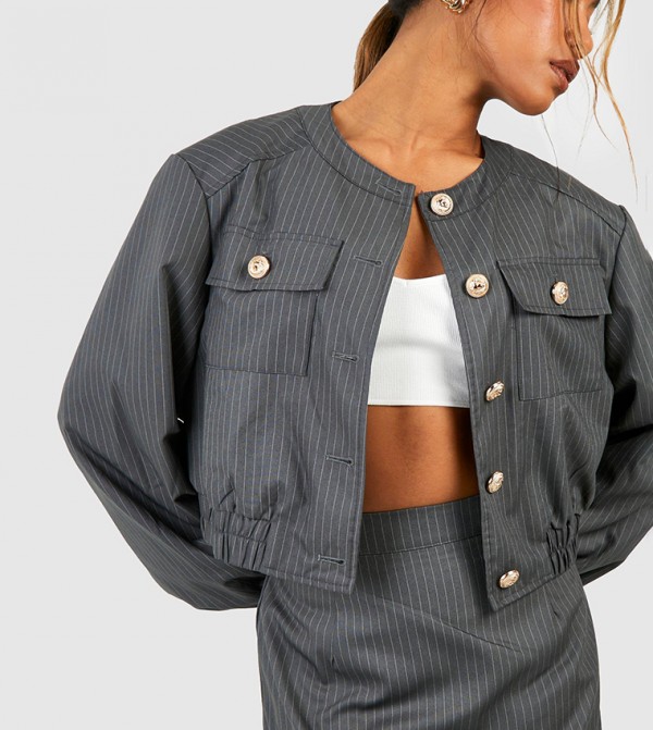 Pinstripe Relaxed Fit Bomber
