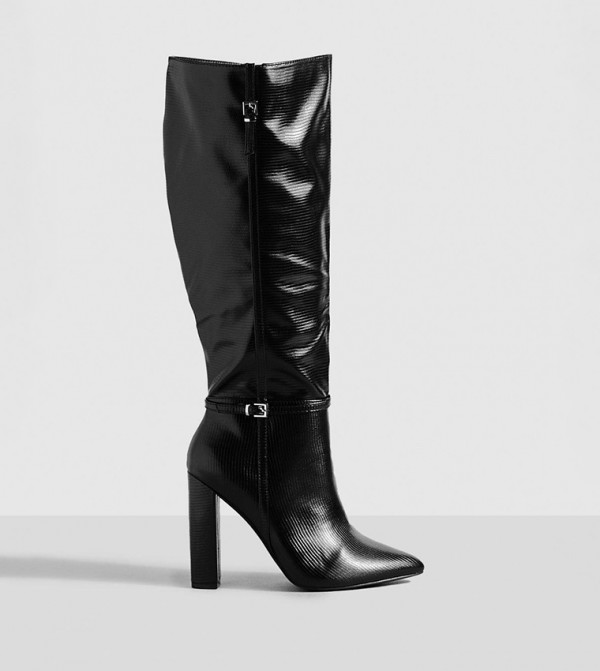 Black knee high store boots with heel