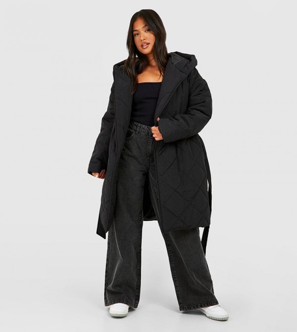 Diamond Quilted Belted Puffer Jacket