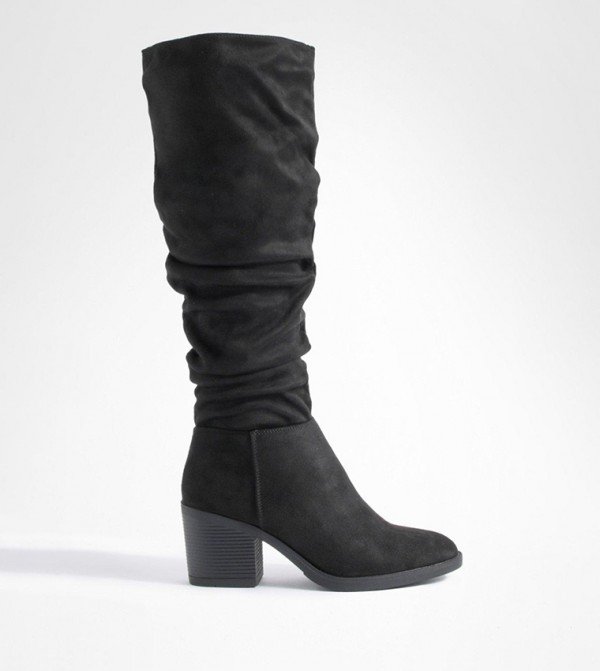 Black suede knee store high boots flat heel