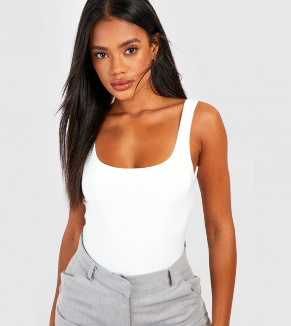 Square Neck Double Layer Bodysuit Top