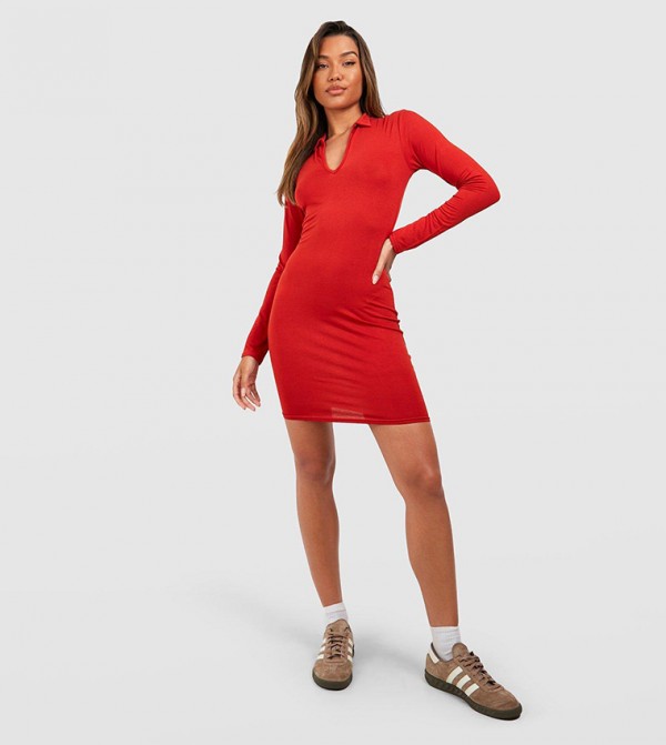 Orange long sleeve bodycon dress sales