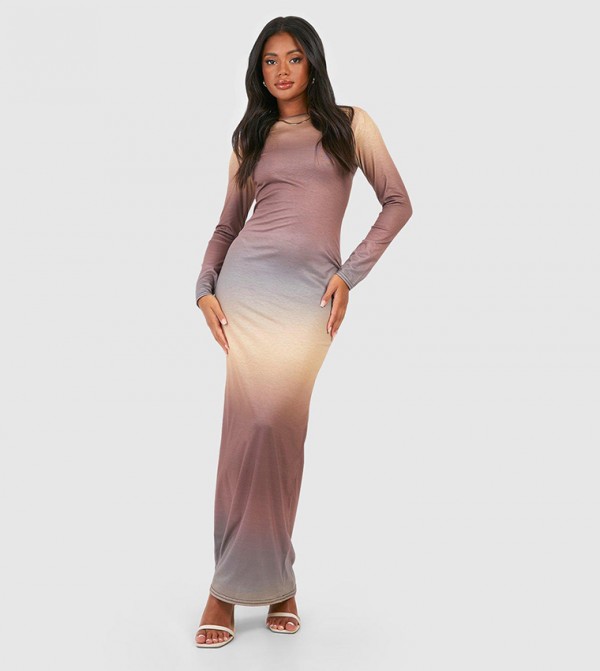Buy Boohoo Ombre Long Sleeves Maxi Dress In Multiple Colors