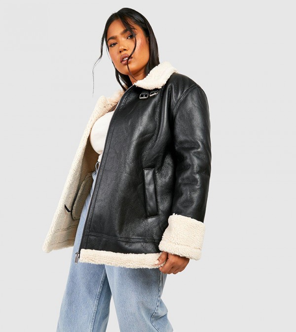 Faux Fur Longline Aviator Jacket