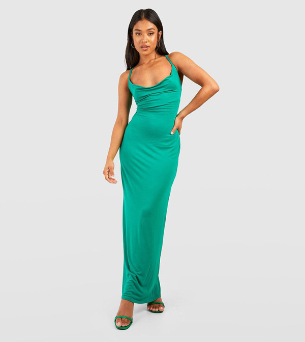 Buy Boohoo Cowl Neck Maxi Dress In Green | 6thstreet Qatar