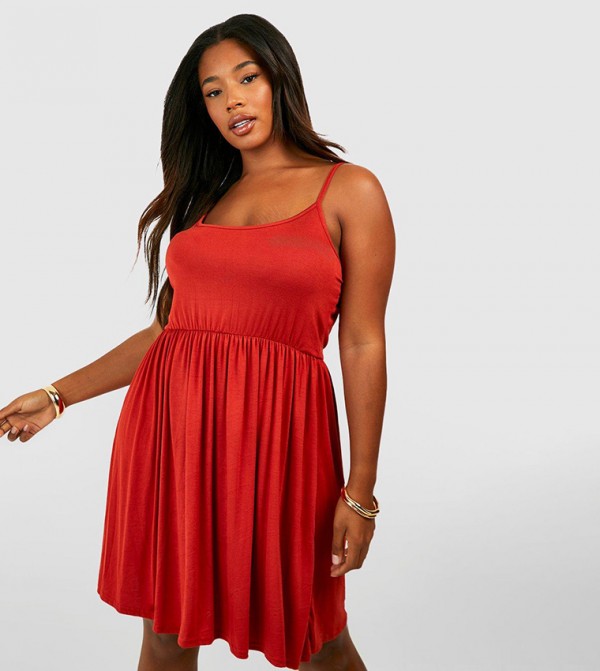 Red spaghetti cheap strap skater dress
