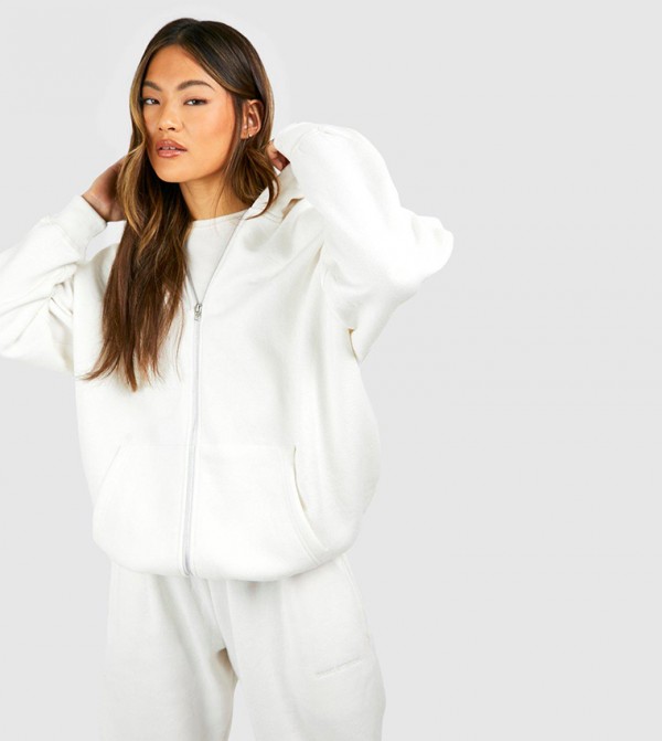 Oversized white 2025 zip up hoodie