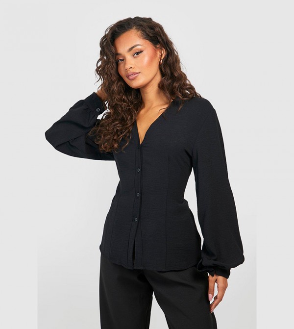 Hammered Volume Sleeves Fitted Top