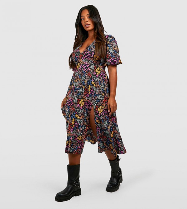 Floral Print Midi Smock Dress