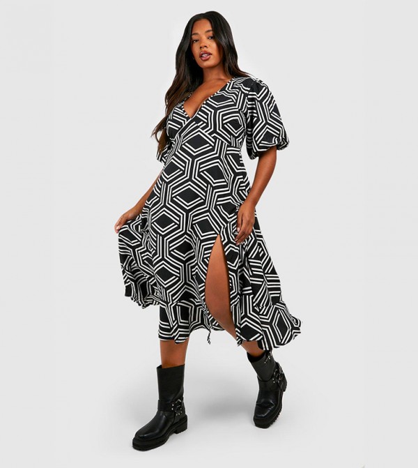 Mono Print Midi Smock Dress