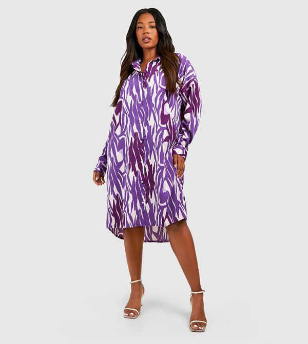 ヌキテパ　Poplin Viola Print Big Shrits Dress Buy Boohoo Woven Zebra Print Midi Shirt Dress In Purple