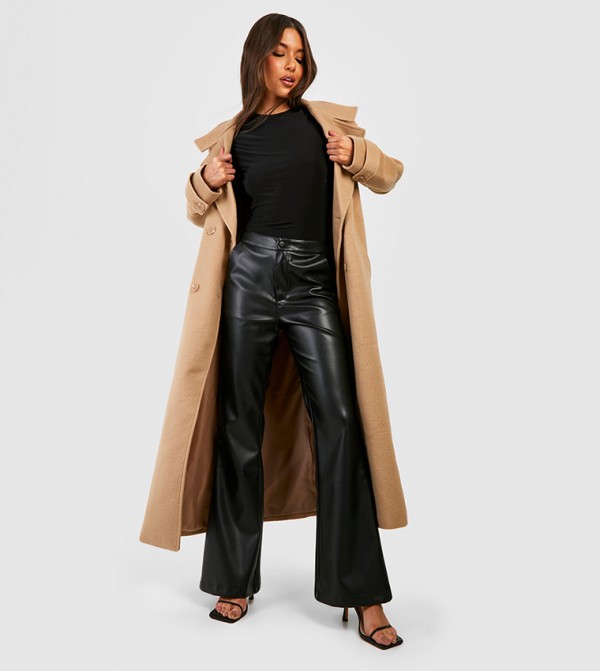 Leather Look High Waisted Flared Trousers