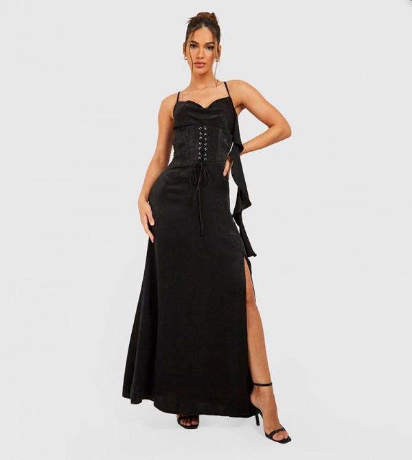 Buy Boohoo Satin Corset Maxi Dress In Black 6thstreet Qatar