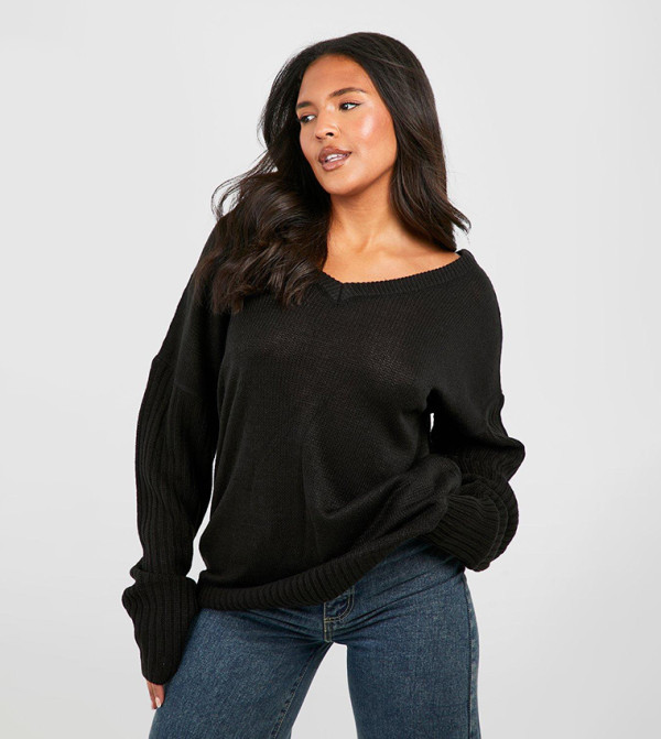 V-Neck V Back Oversized Sweater
