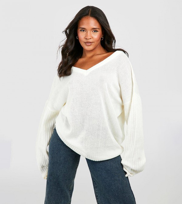 V-Neck V Back Oversized Sweater