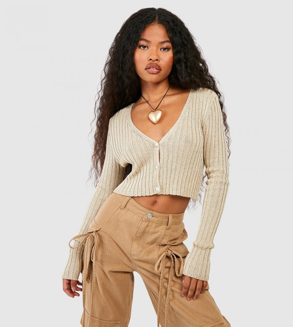 rib knit cropped cardigan