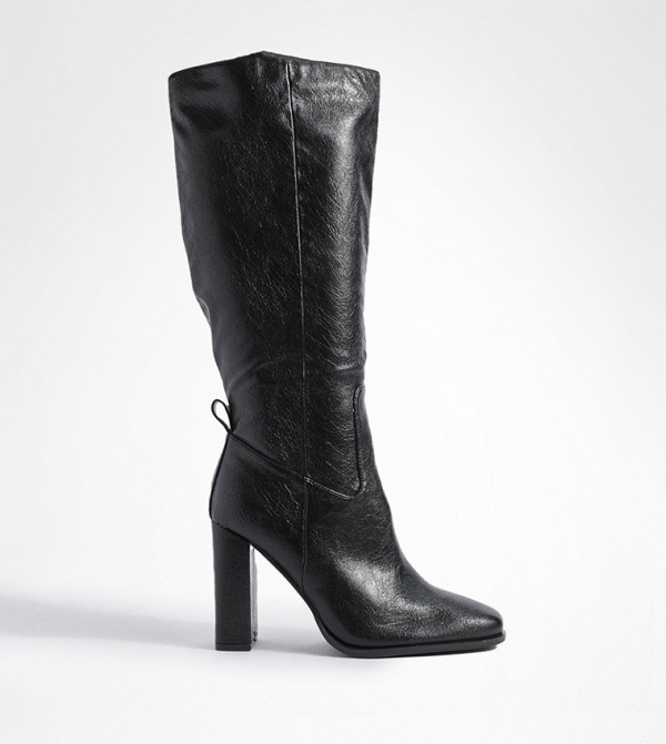 Wide Fit Block Heel High Shine Knee High Boots
